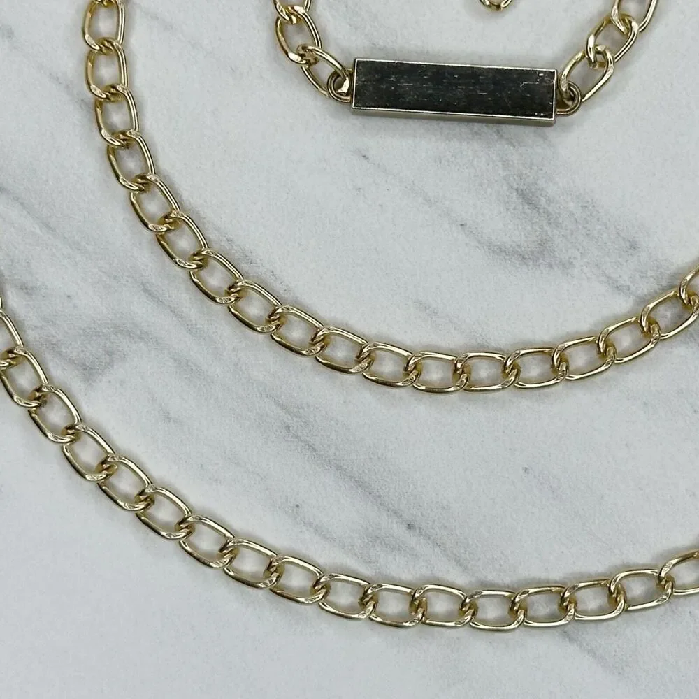 Gold Tone Skinny Chain Link Belt with Bar Details Y2K Festival ✨